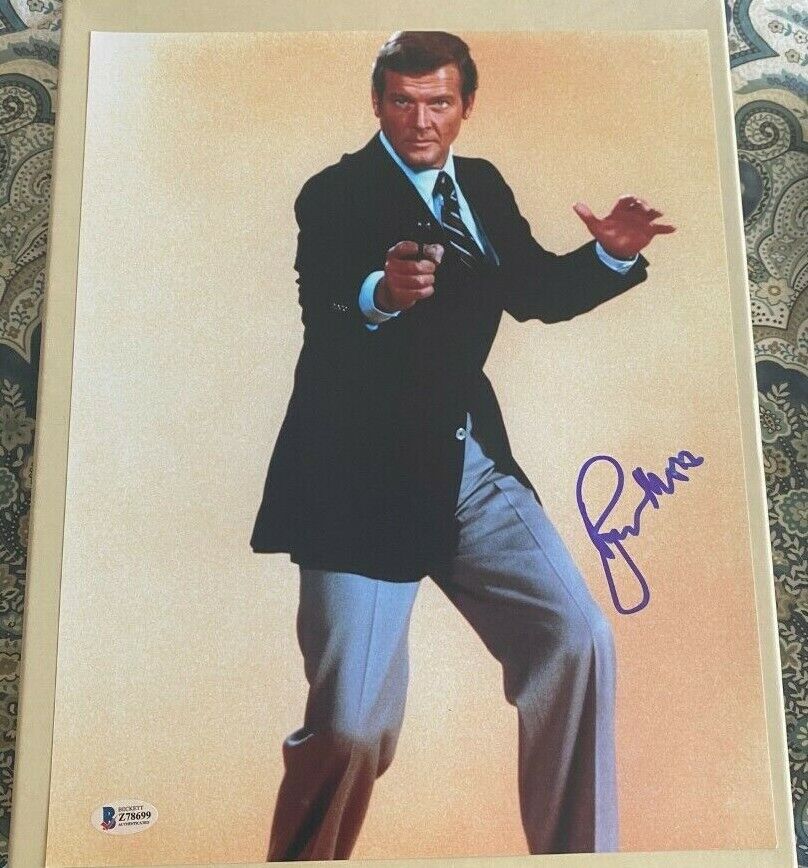 Roger Moore signed autographed huge 11x14 Photo Poster painting James Bond 007 COA