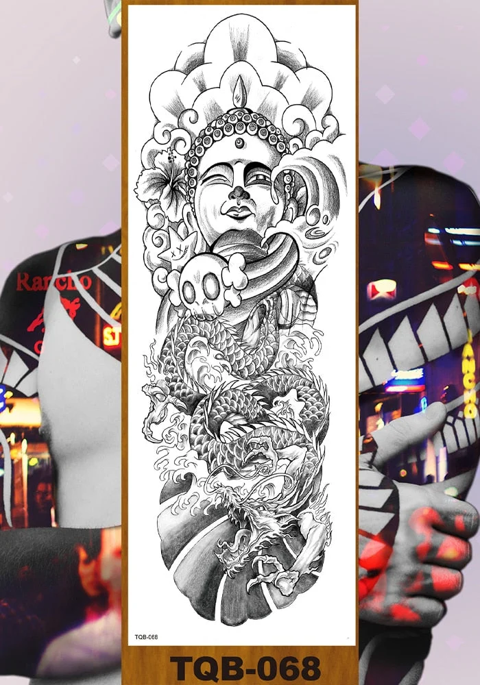 Full Flower Arm Temporary Tattoo Sticker Man Woman Girl Body Sexy Fake Tatoo Pterodactyl Bodhisattva Monkey King Phoenix Nirvana