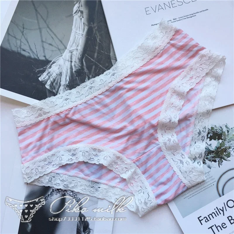European Style Sexy Underwear Women's Ice Silk Printing Panties Fashion Lace Briefs Ladies Low Waist Underpants Female Lingerie
