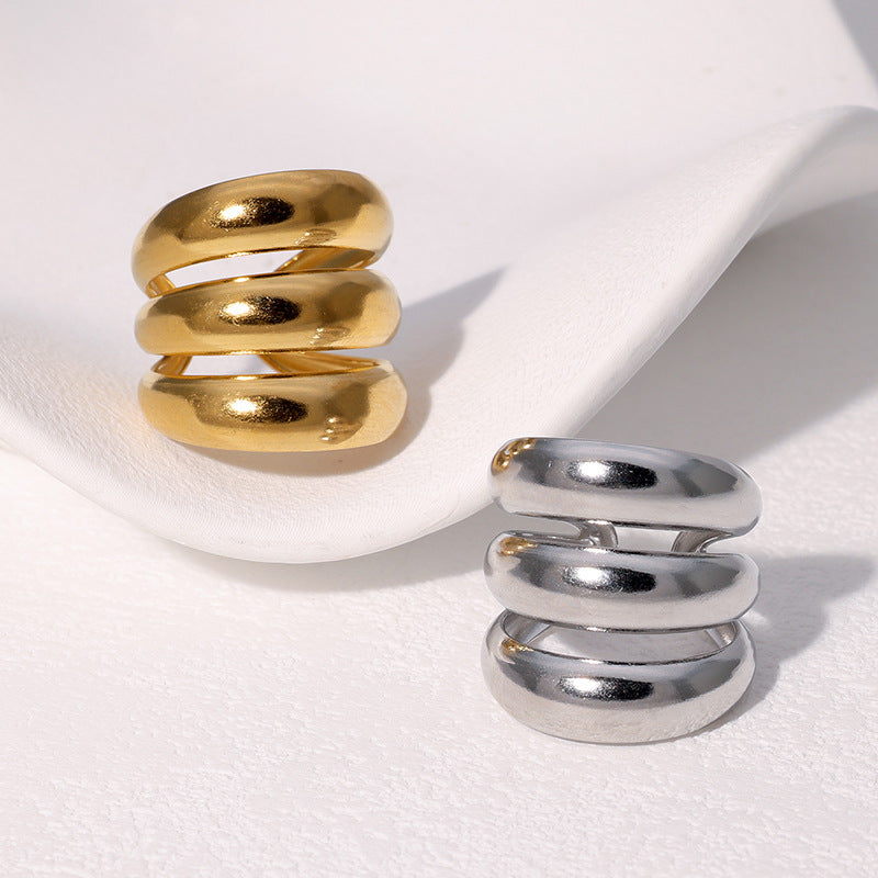 French Retro Niche Personality Exaggerated Wide Index Finger Ring Punk Stainless Steel Open Ring Female