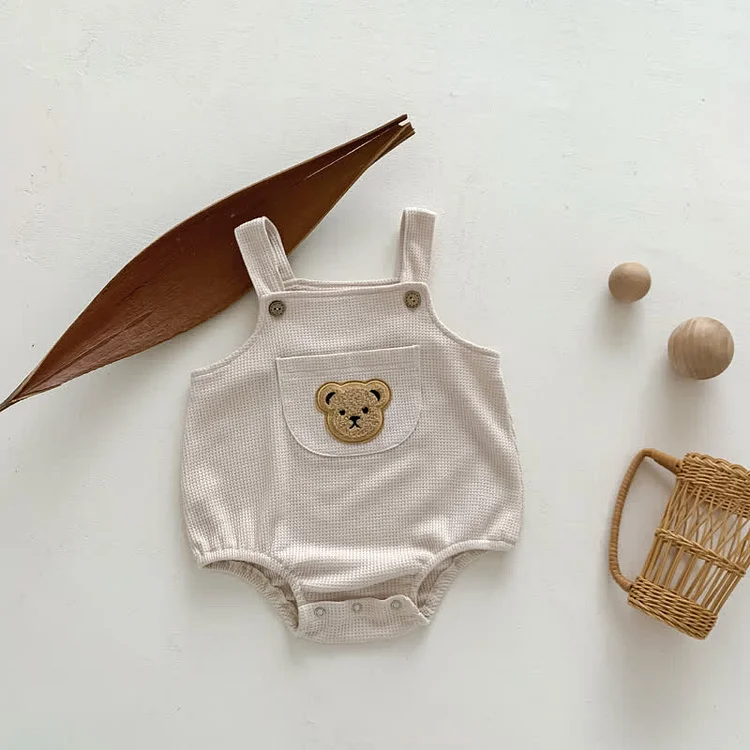 Baby Unisex Embroidered Bear Strap Bodysuit