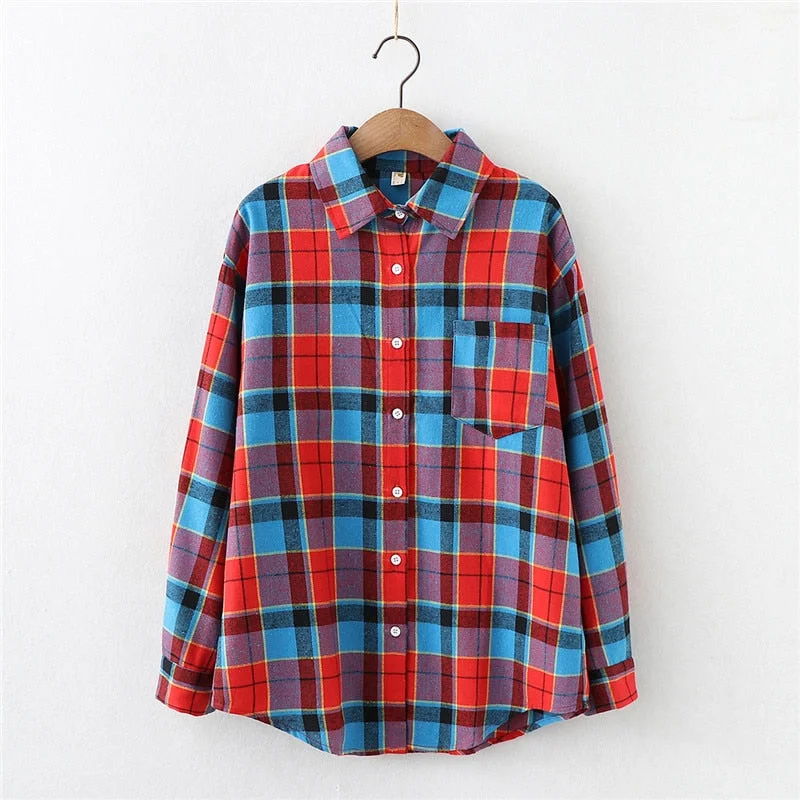 Young Style Plaid Shirts Women 2021 New Loose Design Blouse Lady Long Sleeve Blouses Cotton Casual Shirt Women Tops Blusas