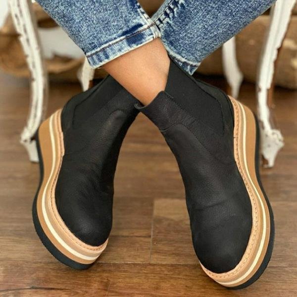 Casual Faux Leather Platform Boots -boots
