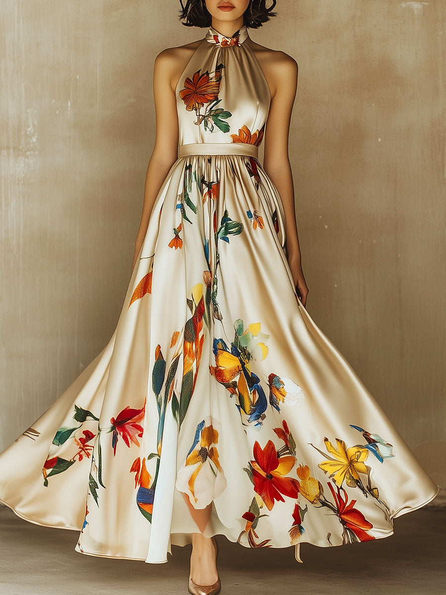 Halter Neck Floral Maxi Dress