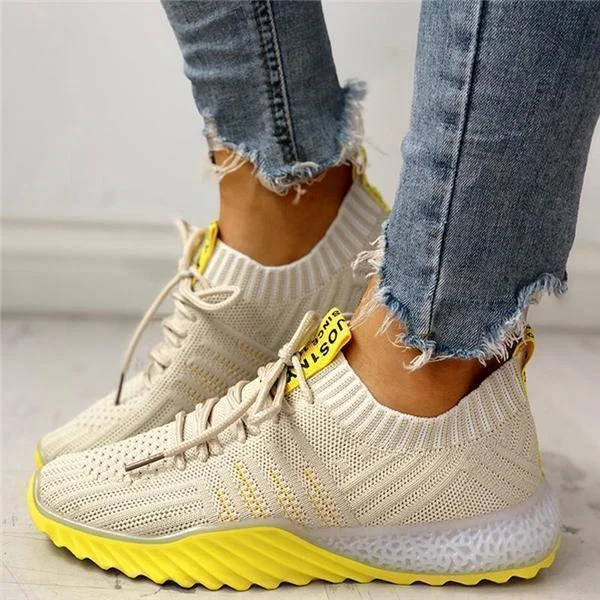 Colorblock Knitted Breathable Lace-Up Sneakers