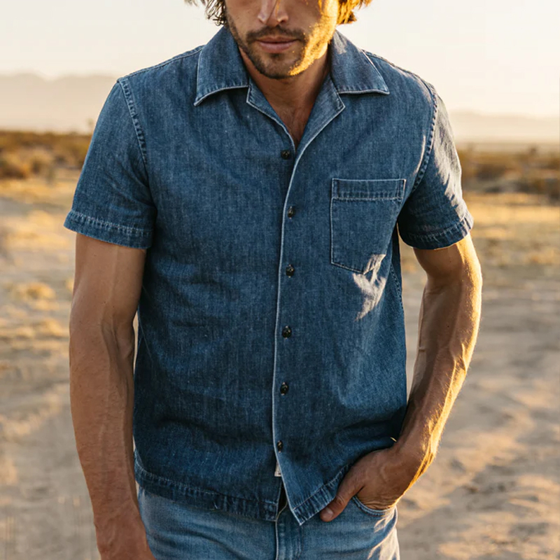 Men's 7oz Light Indigo Denim Short Sleeve Shirt
