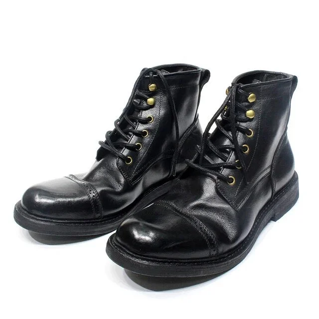 Round Toe Soft Calfskin Outdoor Shoes Winter Boots