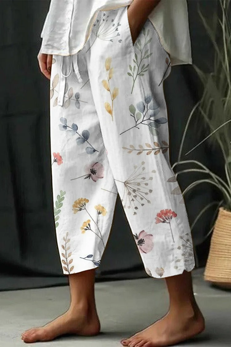 Women's Botanical Floral Design Print Lace-Up With Elastic Waist Loose Casual Pants