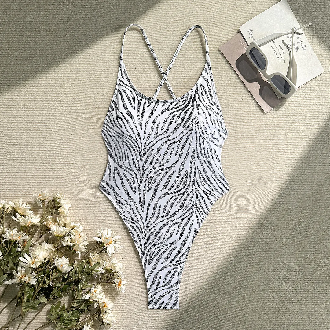 Brownm 2025 New Hot Zebra Pattern Sexy Bare Back Trousers Swimsuit Bikini