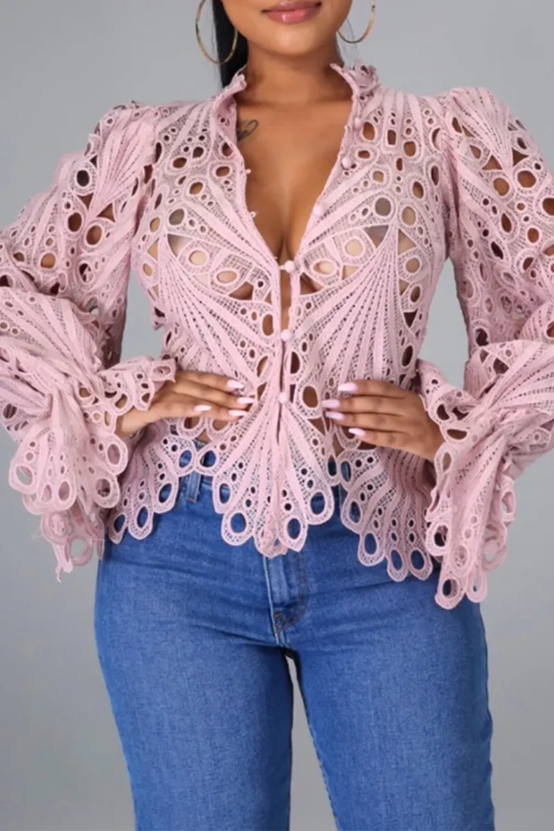 Casual Solid Hollowed Out V Neck Cardigans(6 Colors)