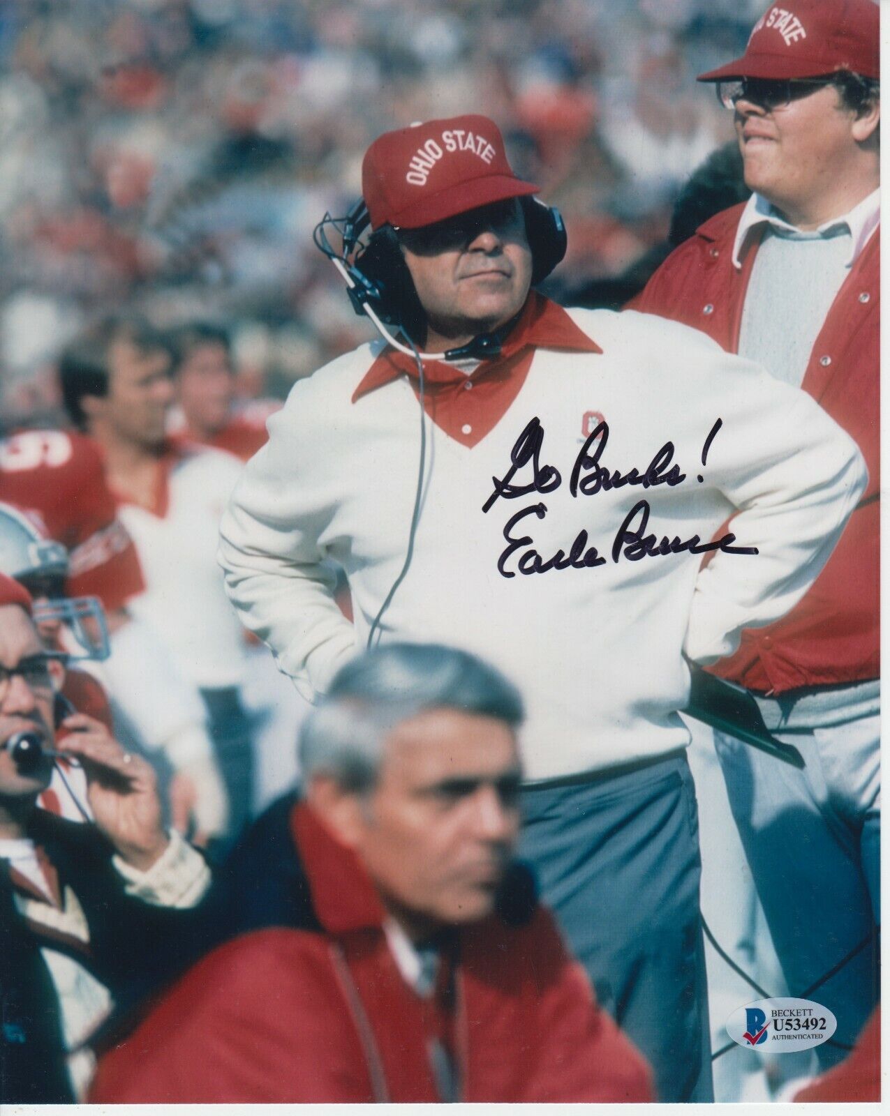 Earle Bruce Signed OHIO STATE BUCKEYE 8X10 Photo Poster painting #5 BECKETT CERTIFIED