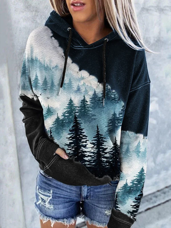 Wearshes Foggy Forest Watercolor Tie Dye Hoodie