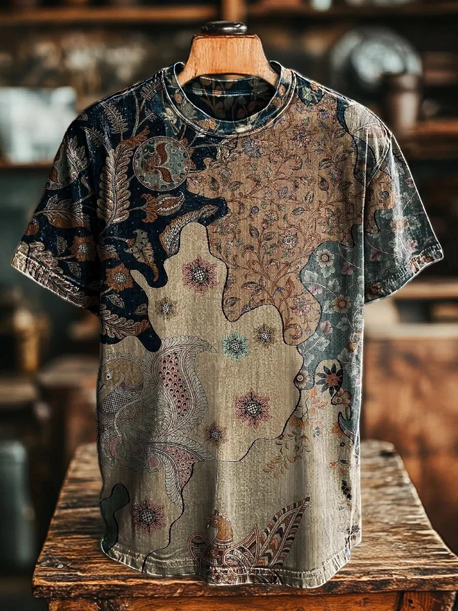 Eagerlys Unisex Retro Ethnic Floral Art Print T-shirt Eagerlys