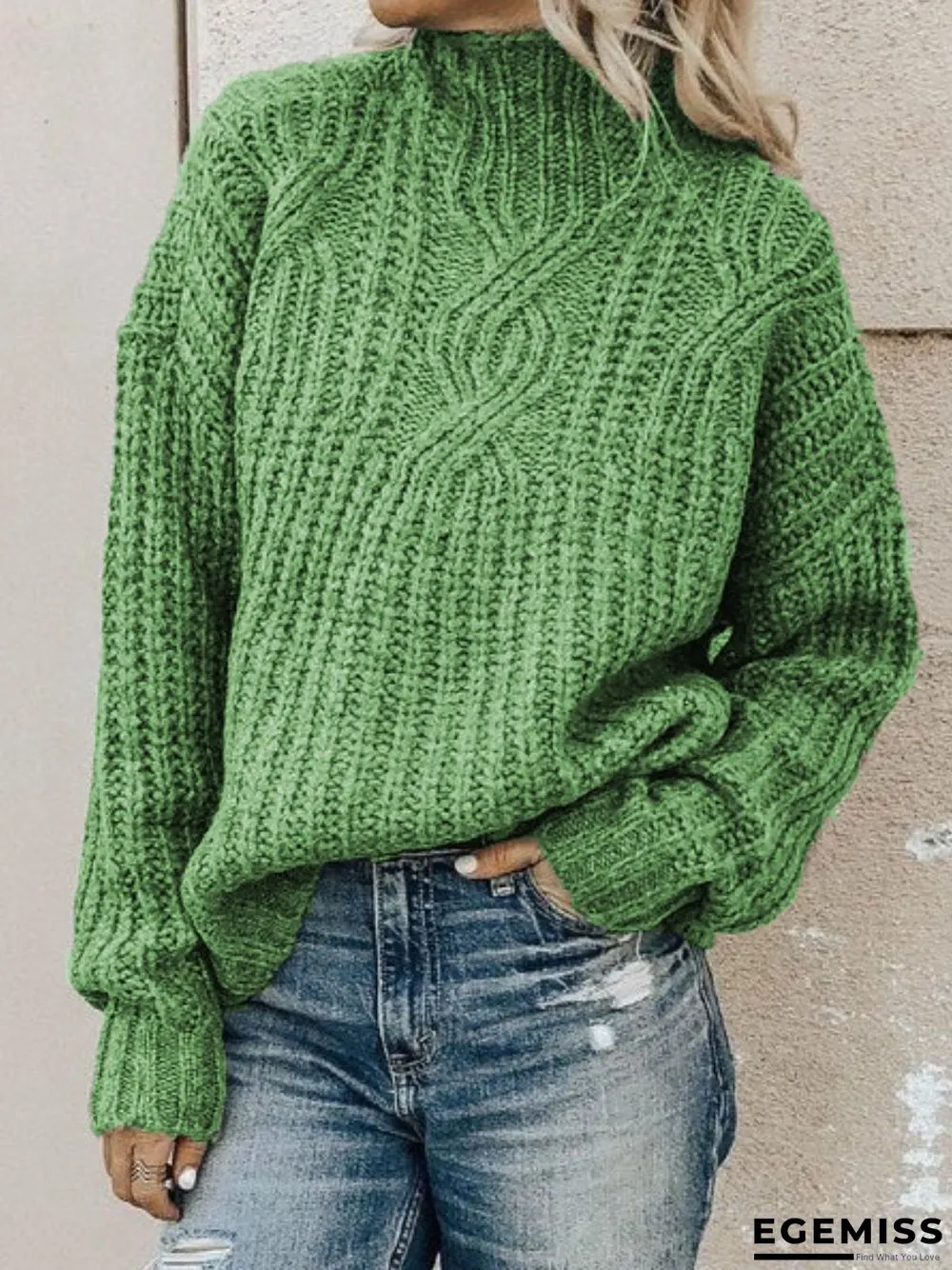 Women Long Sleeve Turtleneck Cotton-blend Plus Size Sweaters | EGEMISS