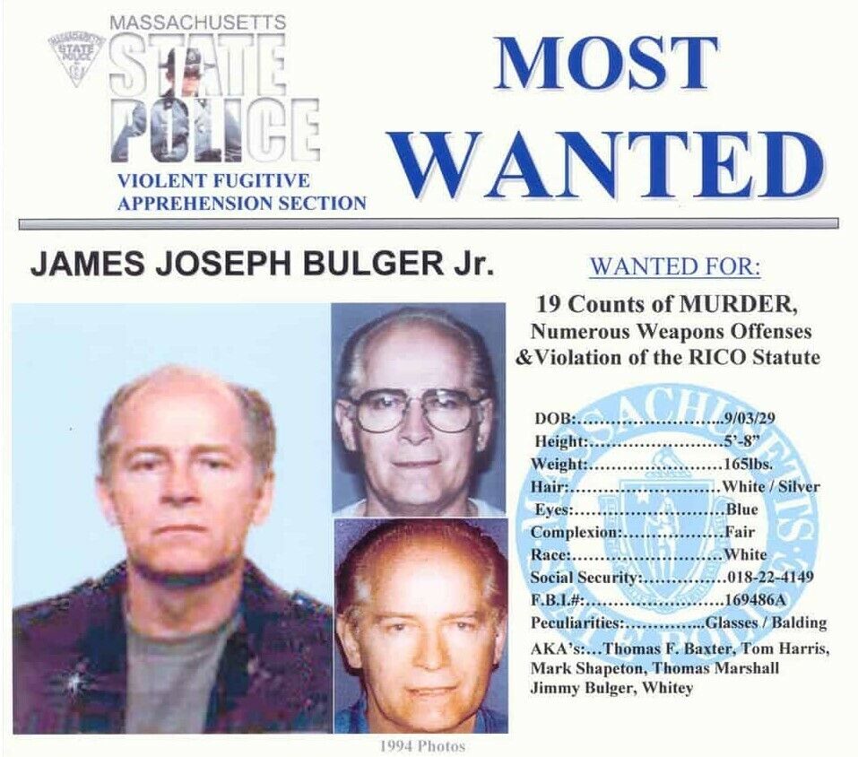 WHITEY BULGER MASS. WANTED POSTER 8X10 Photo Poster painting ORGANIZED CRIME MOB MOBSTER PICTURE