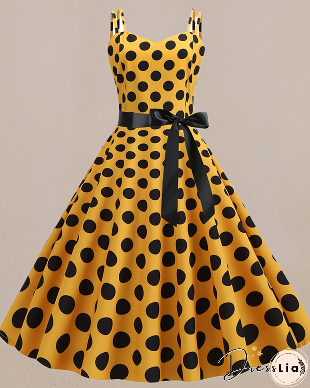 Retro Sling Backless Polka Dot A-line Dress