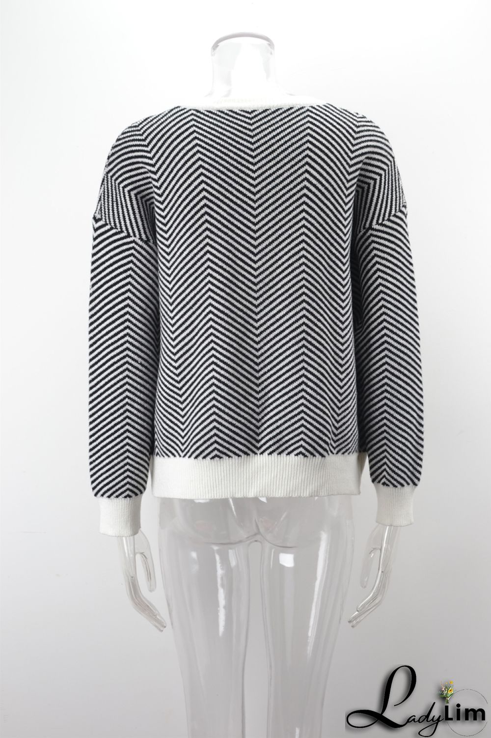 WomenBasic Round Neck Long Sleeve Striped Sweater