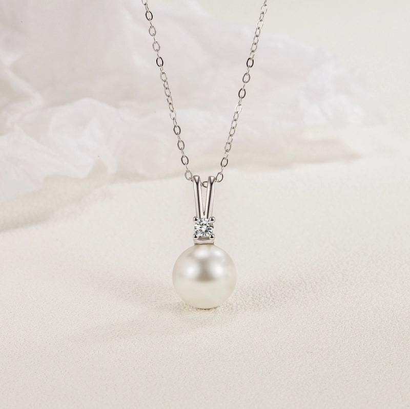 925 Sterling Silver Shell Pearls Cable Chain Geometric Pendant Necklace