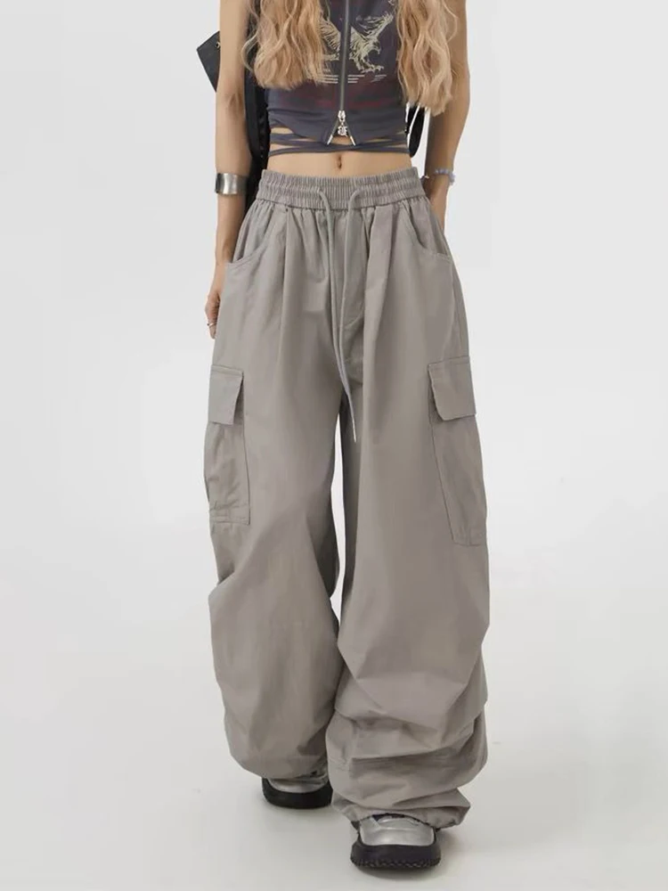 Gamezplane Streetwear Y2k Cargo Pants Women Vintage Harajuku High Waist Wide Leg Trousers Casual Loose American Bf Retro Hop Pant
