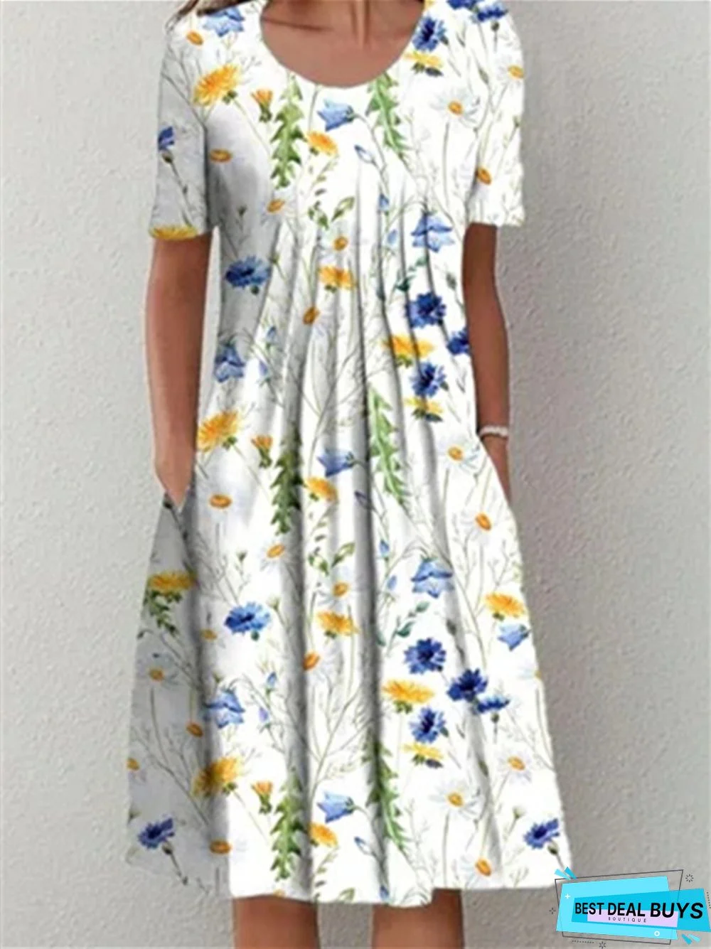 Casual Flower Round Neck Medium Length Straight Dress