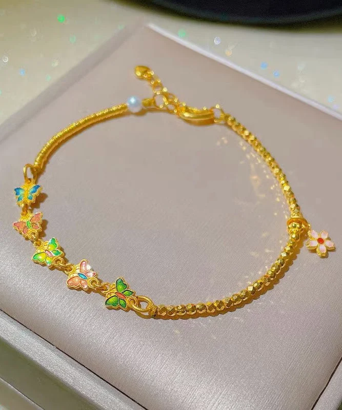Chic Gold Ancient Gold Cloisonne Floral Charm Bracelet