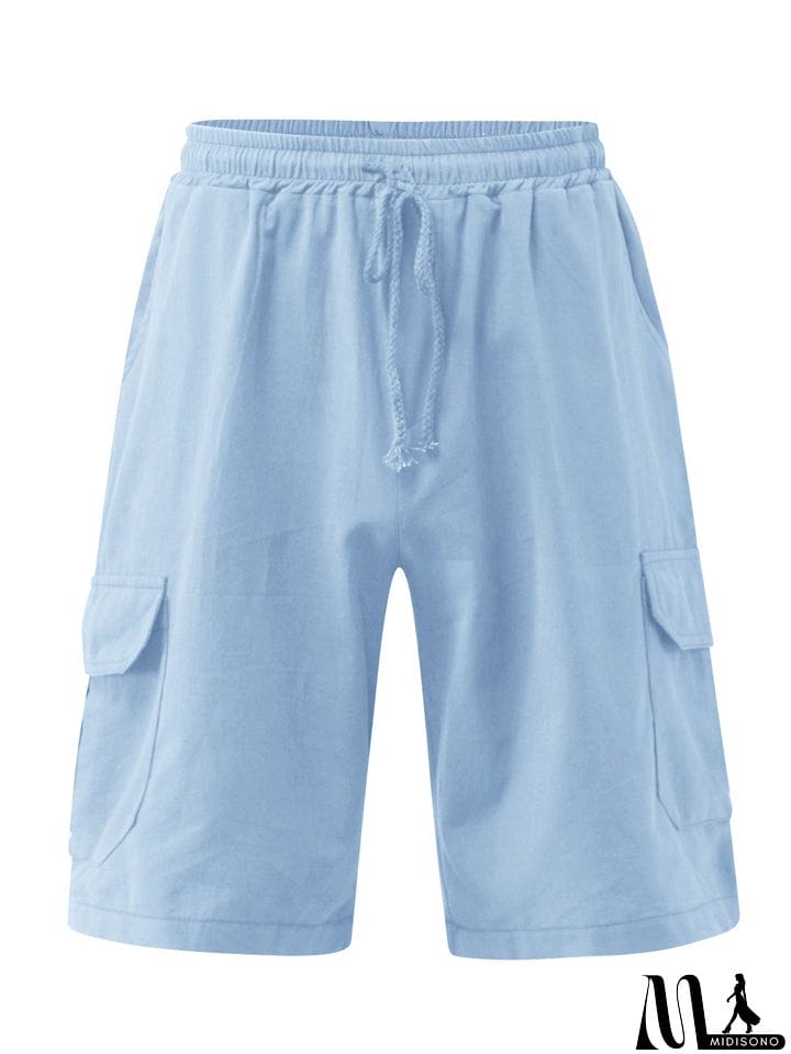 MidiSono - Drawstring Solid Color Shorts With Pockets