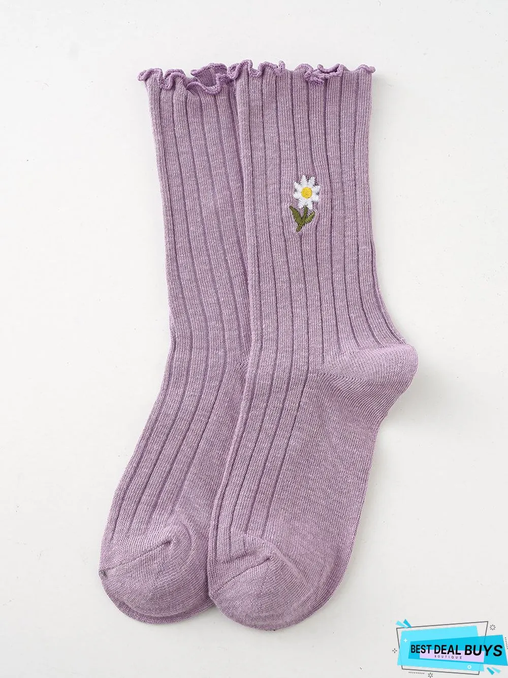 Casual Floral Embroidered Cotton Socks Daily Commuting Outdoor Accessories
