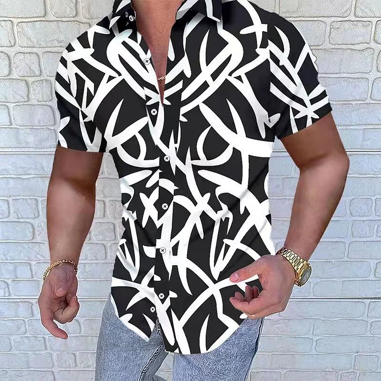 Summer Casual Turn-down Collar Streetwear Short Sleeve Men's Shirts at Hiphopee