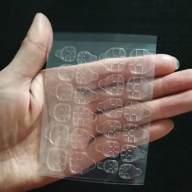 24Pcs/Sheet Nail Primer Transparent Double Sided Self-Sticking Jelly Nail Waterproof Glue Nail Base Coat Extension Tool-Nail Inspo