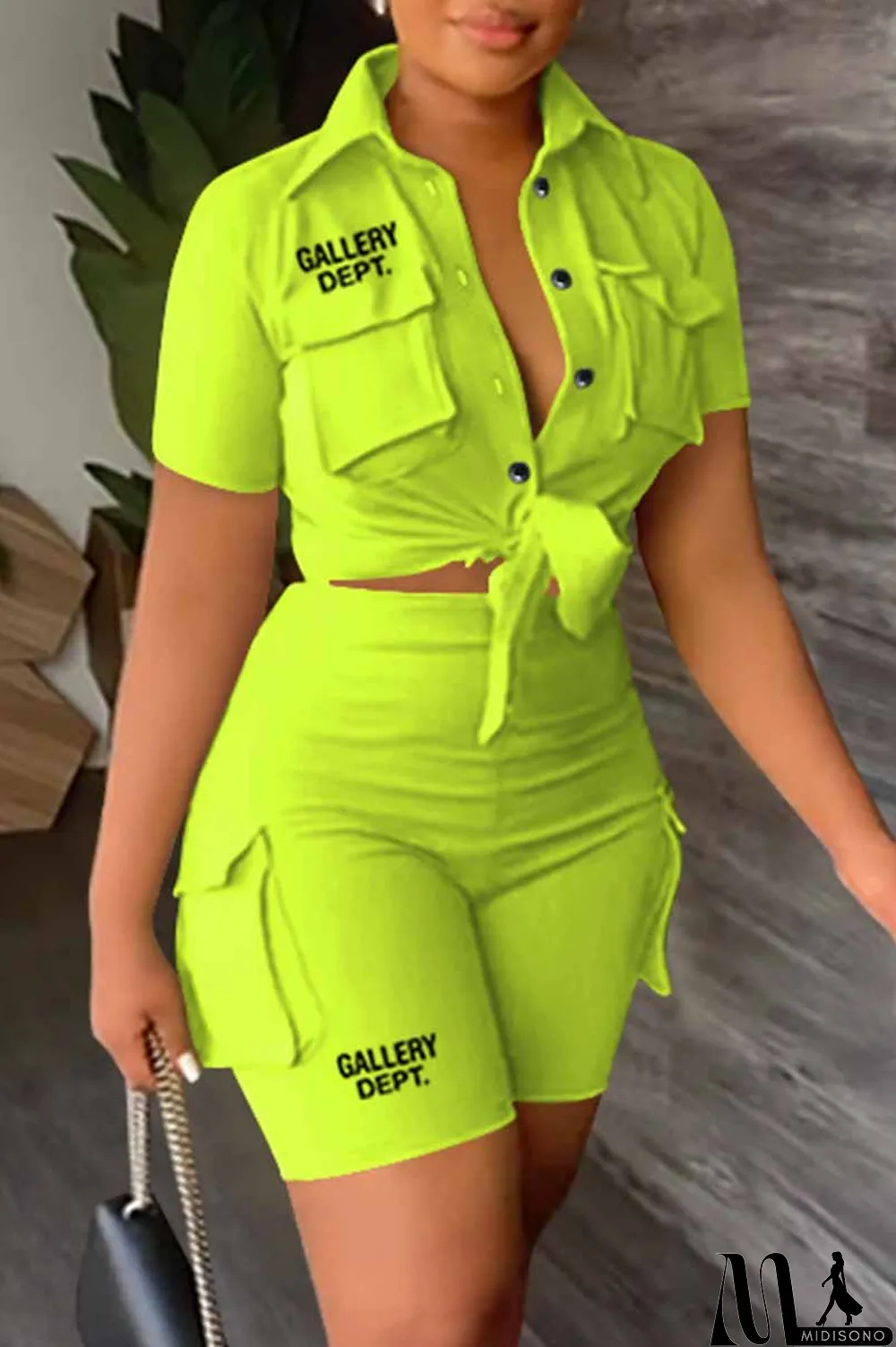 MidiSono - Sky Blue Casual Street Print Letter Turndown Collar Short Sleeve Two Pieces