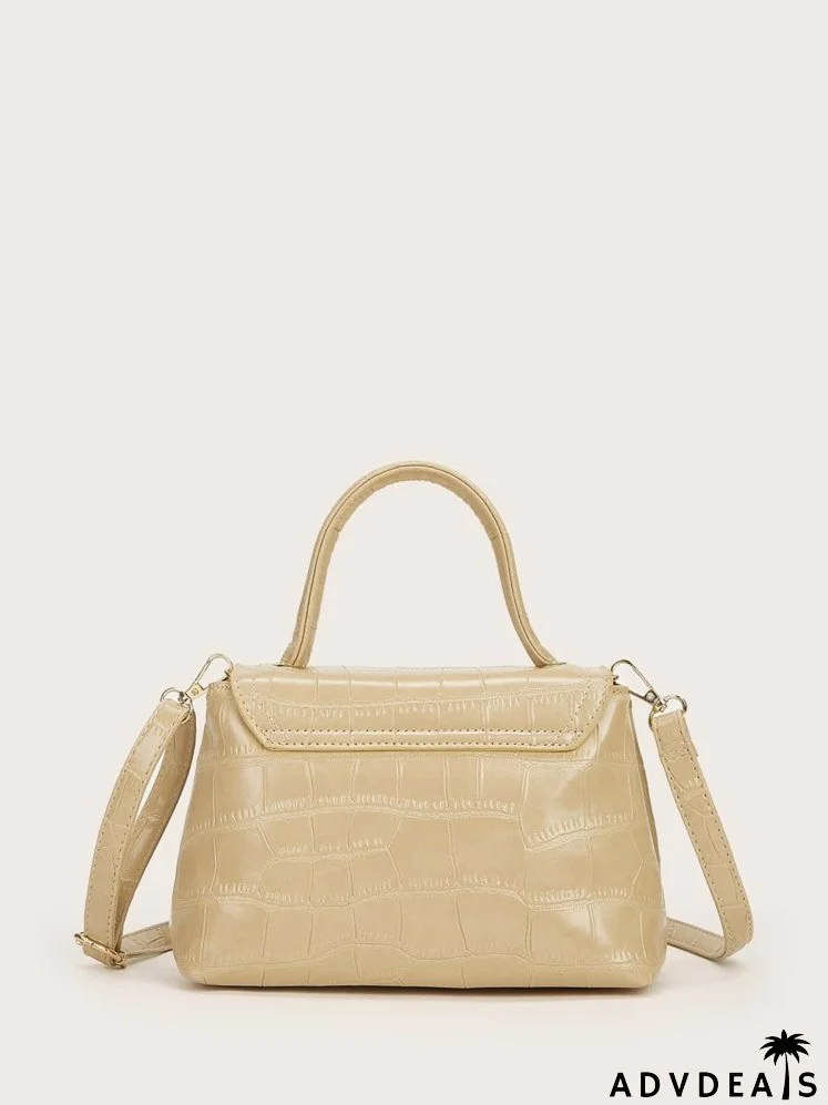 Croc Embossed Flap Satchel Bag