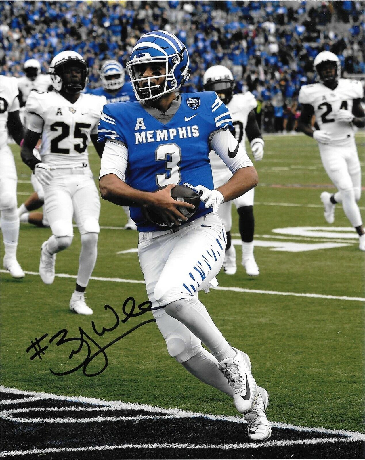 BRADY WHITE HAND SIGNED MEMPHIS TIGERS 8X10 Photo Poster painting W/COA