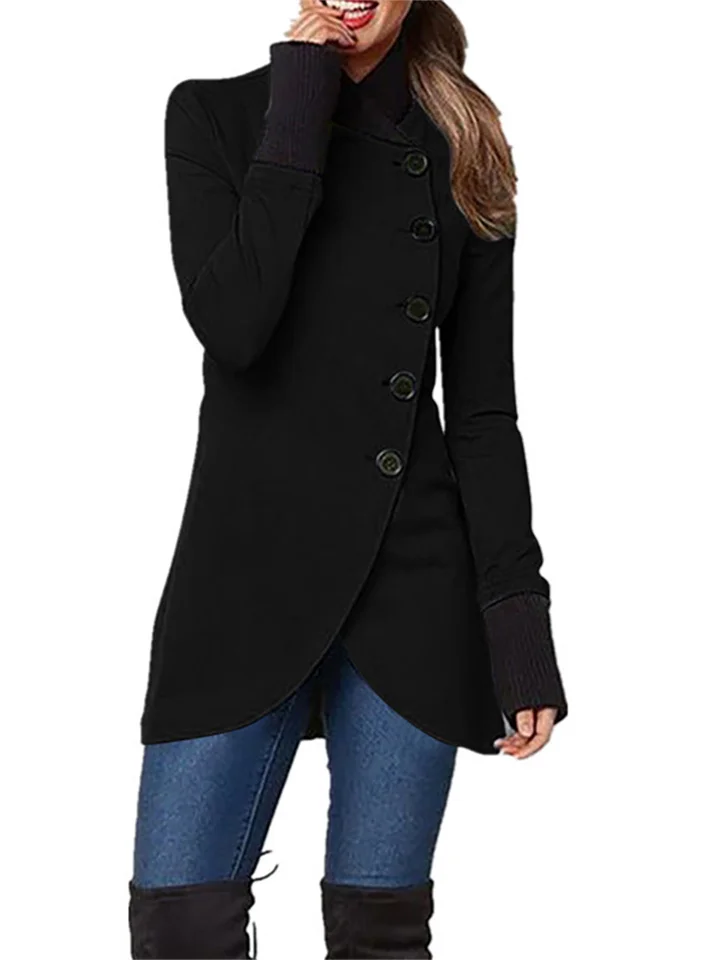 Autumn and Winter New Solid Color Single-breasted Splicing Hem Open Fork Loose Type Long-sleeved Temperament Commuter Jacket