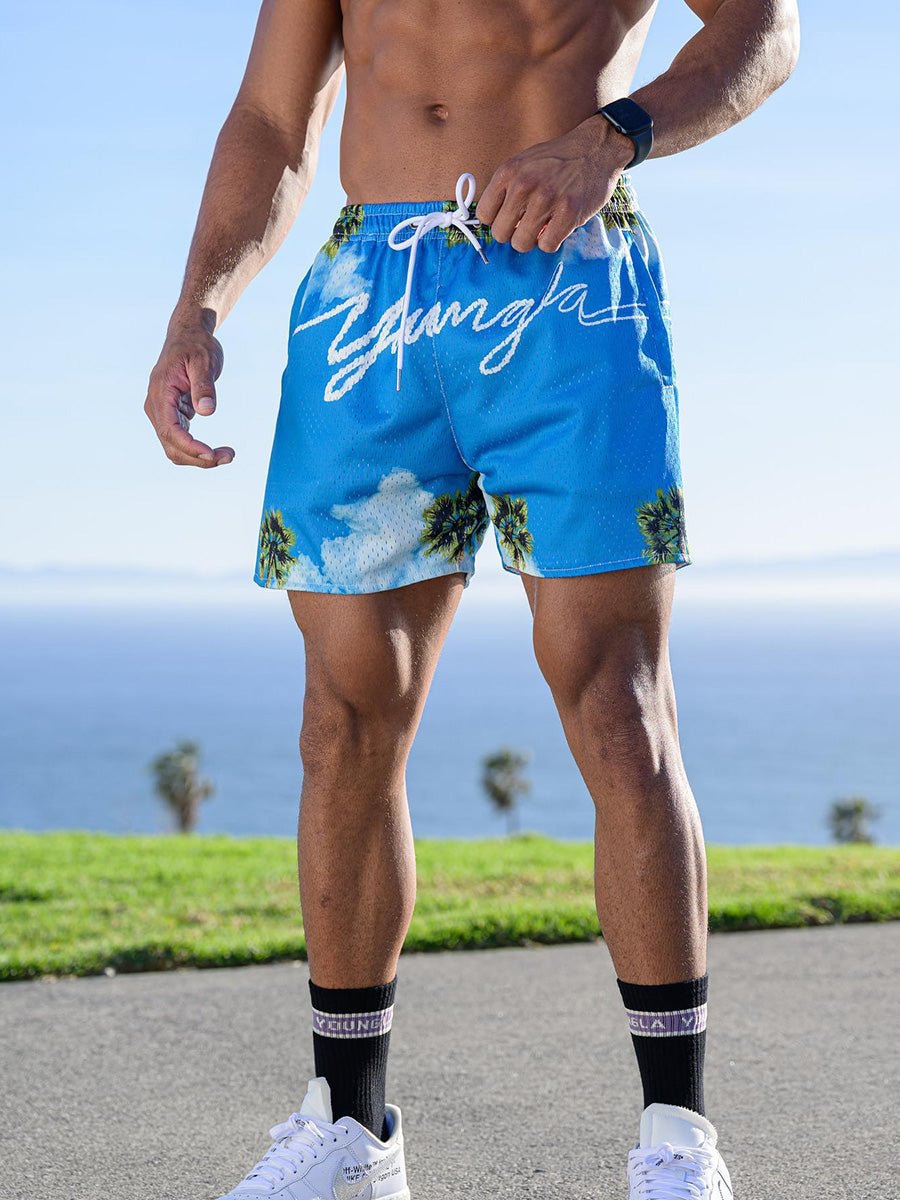 Men's Blue Sky and White Clouds Printed Breathable Shorts
