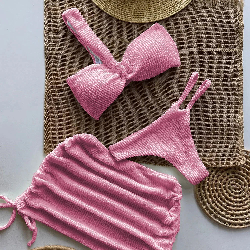 Sexy 3pieces Micro Bikini 2024 Women Swimsuit Female Swimwear Thong Bikinis Set Brazilian Beach Wear Bathing Suit Biquini LANFUBEISI