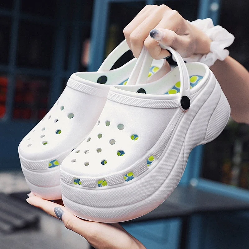 Summer New Woman Shoes Hole Slippers High Heel Sandals Fashion Outdoor Beach Shoes Zapatos Mujer Snake Print Heels for Women