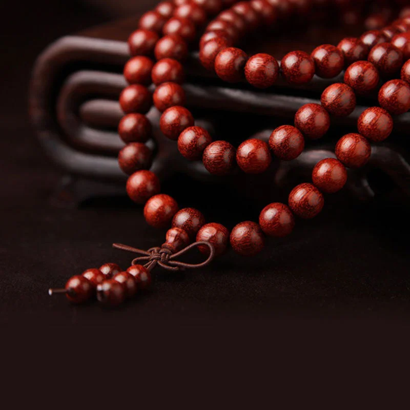 Tibetan Small Leaf Red Sandalwood 108 Beads Mala Meditation Necklace Bracelet