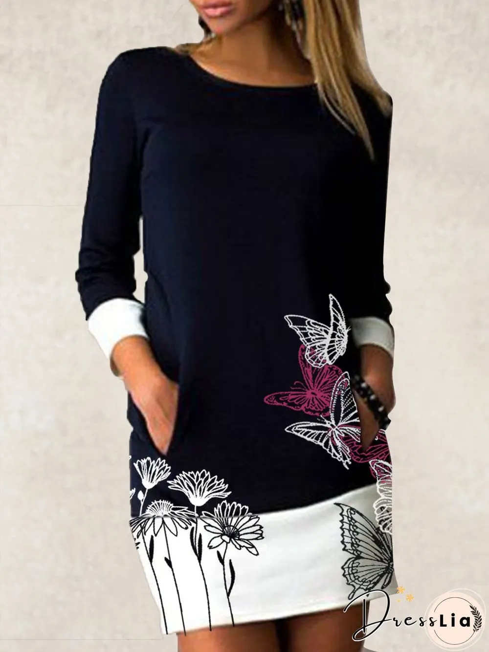 Black Butterfly Long Sleeve Copper Wire Knitting Dress