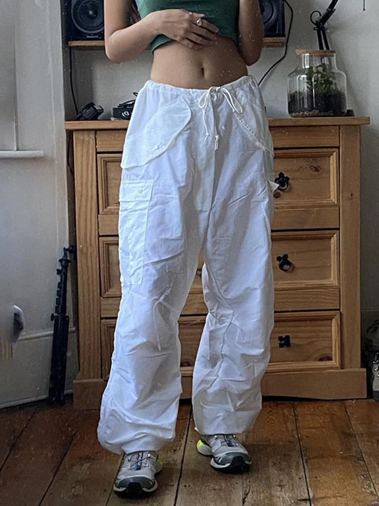 Tawnie Y2K Streetwear Baggy Cargo Pants Women Vintage Drawstring Low Waist Sweatpants Casual Loose Wide Leg Trousers 2022 Summer