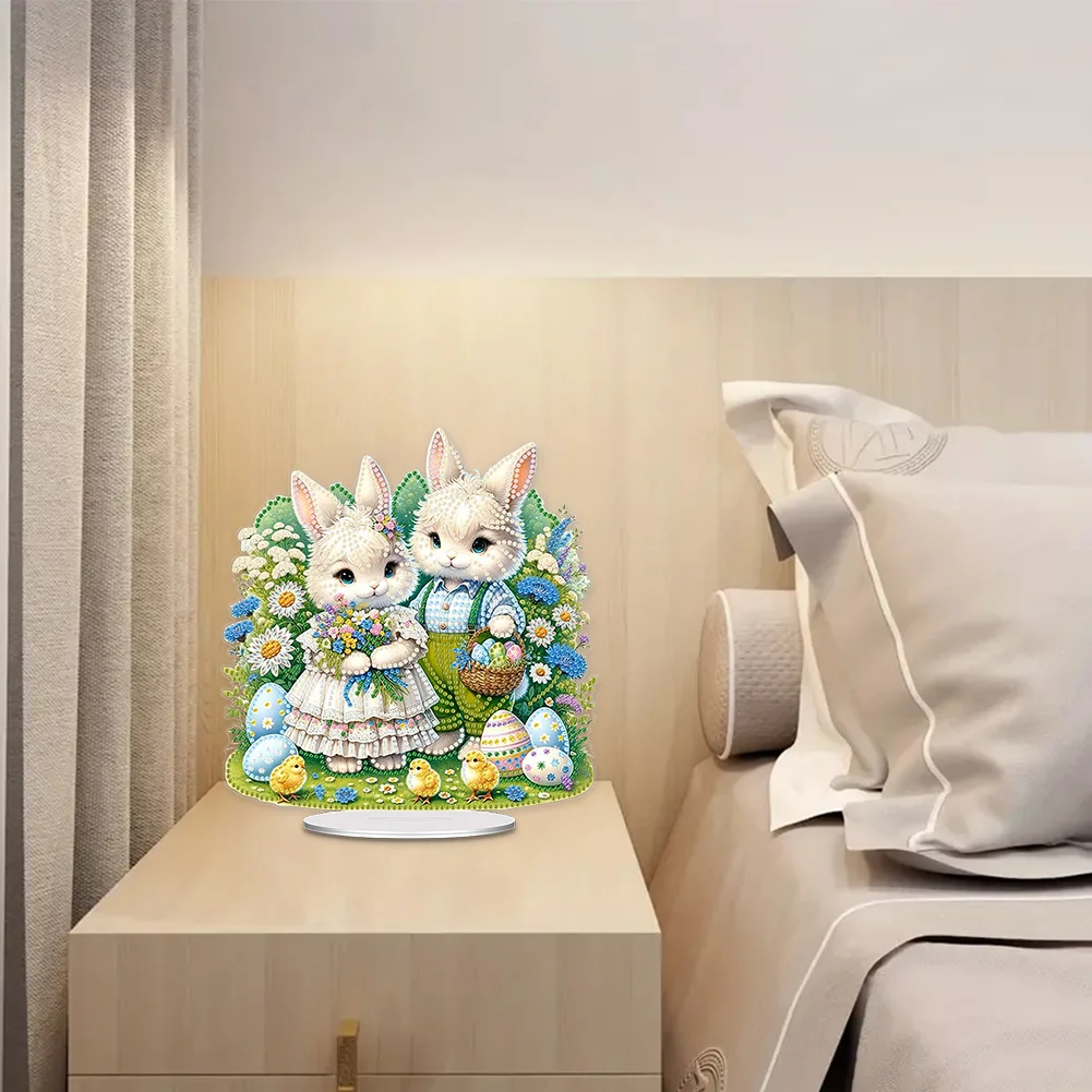 5D DIY Easter Egg Rabbit Diamond Painting Acrylic Tabletop Ornaments for Home Decor