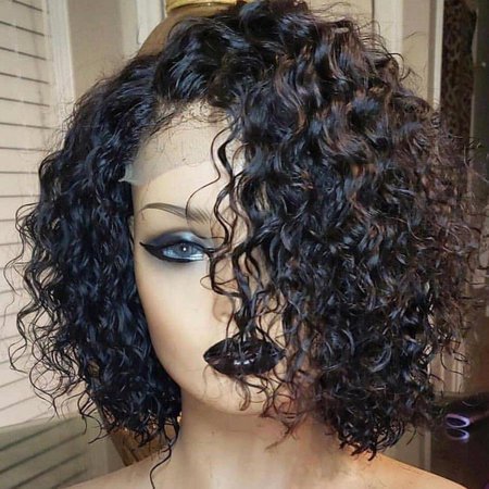 Pre-plucked Human Hair Short Bob Wigs Curly with Baby Hair for Black Girls