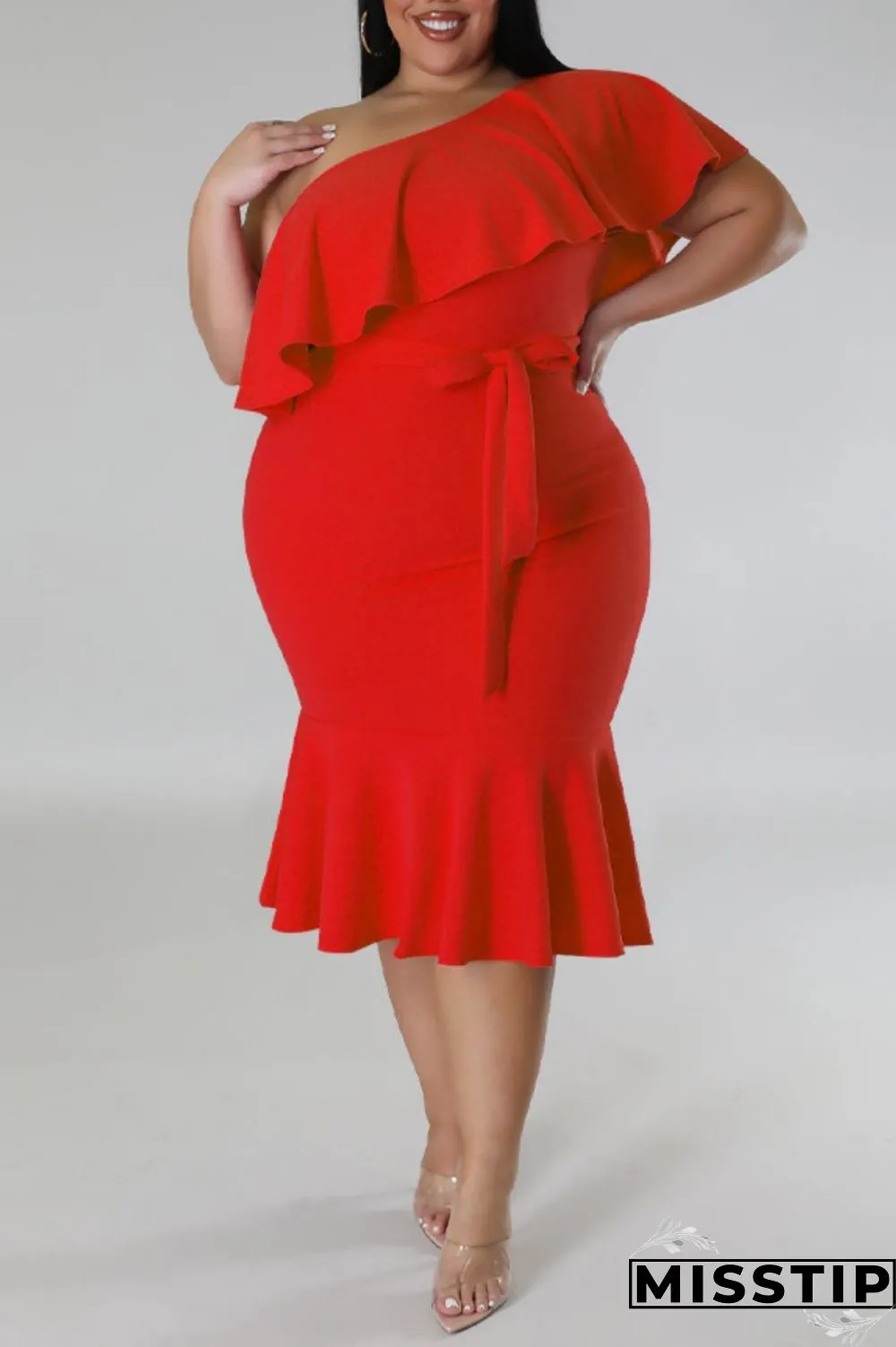 Green Casual Solid Patchwork Backless Oblique Collar Plus Size Dresses
