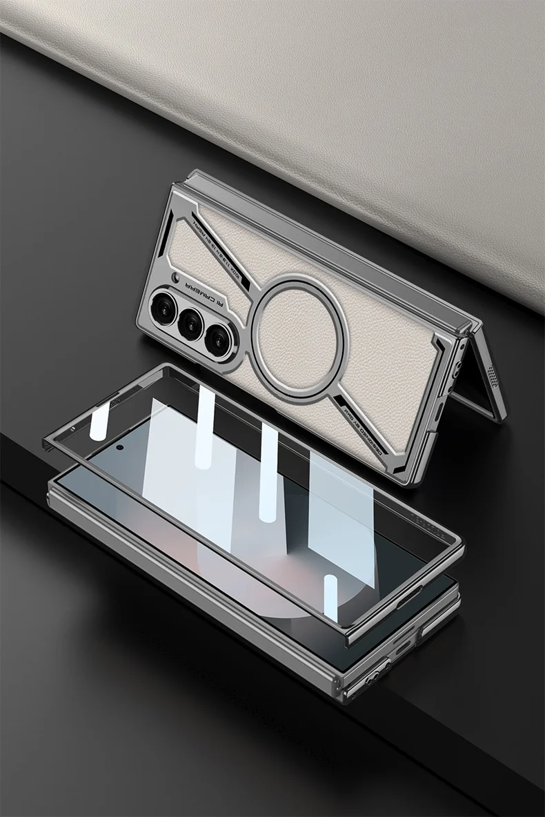Suitable for Samsung zfold6 electroplated mobile phone case magnetic leather protective cover