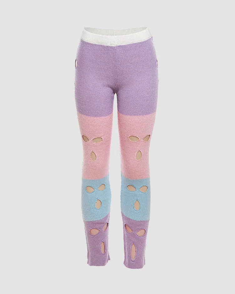 Candy Color Cut Out Knitted Pants