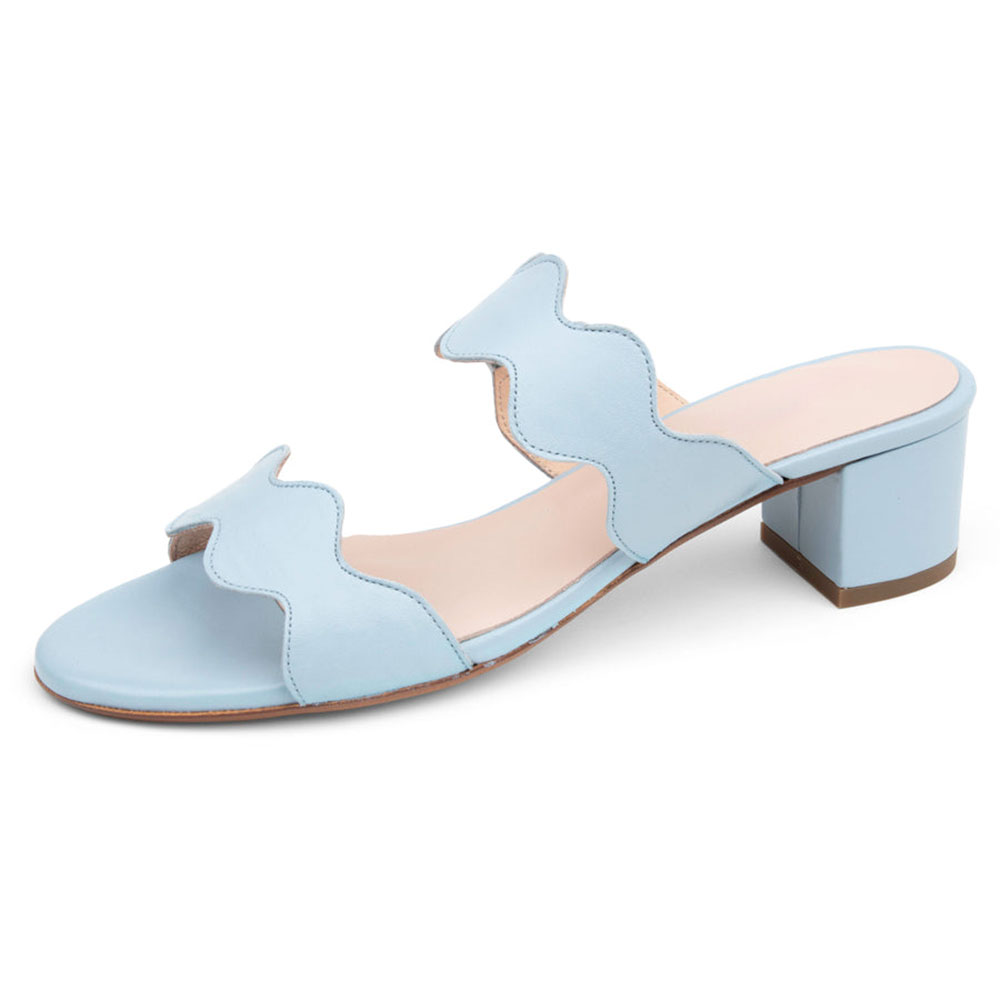 Sky Blue Round Toe Mid Block Heel Slip On Sandals for Women Nicepairs