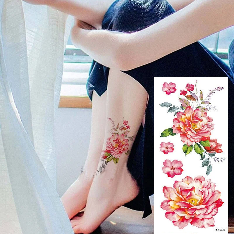 1 Piece Temporary Tattoo Sticker Colorful Peach Blossom Design Women Shoulder Body Art Water Transfer Tattoo Sticker Fashion