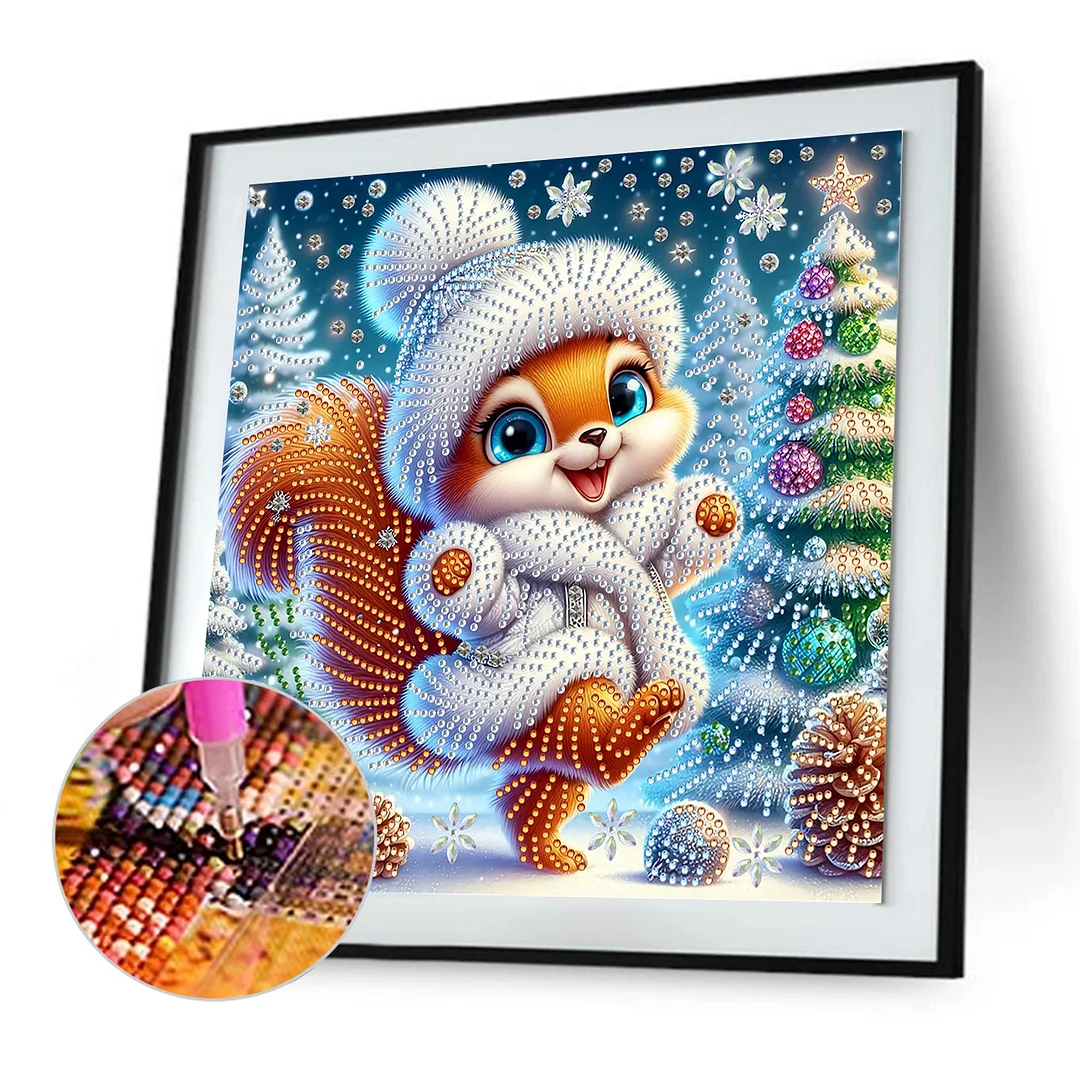 Christmas Squirrel - Diamond Painting - Partial Special Shaped Drill(Canvas|30*30cm)