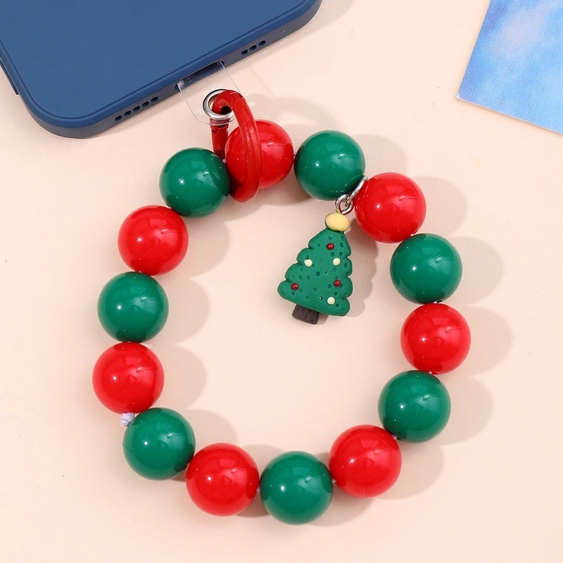 Cute Christmas Tree Santa Claus Plastic Beaded Christmas Mobile Phone Chain