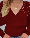 Pearls Decor Batwing Sleeve Sweater