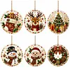 6 Pcs Christmas Wooden Ornaments DIY Pearls Diamond Painting Kit Rhinestone Art Pendants with Hemp Rope for Holiday Tree Decor